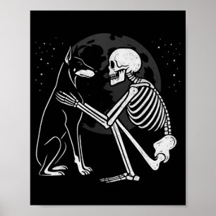 Dobermann Pinscher Skelett Mån Halloween Hund Poster