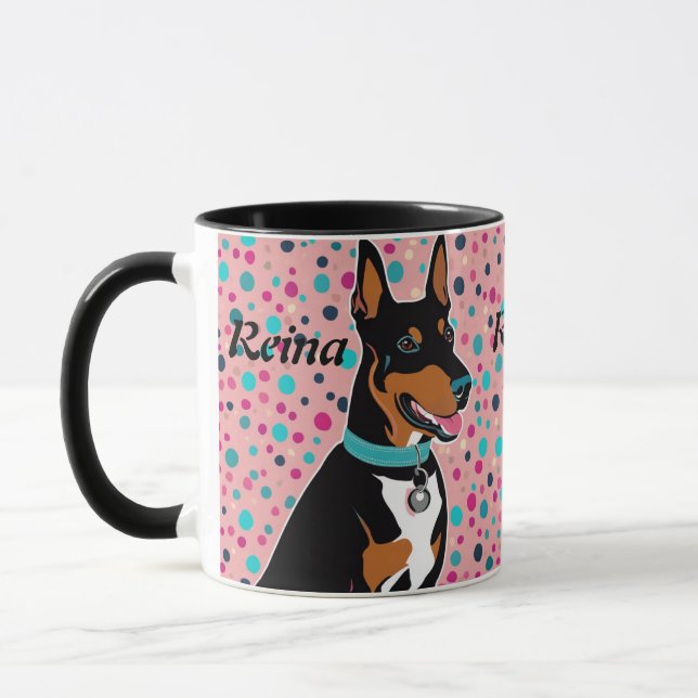 Dobermann Puppy Add Namn Cute in Rosa & Black Mugg (Vänster)