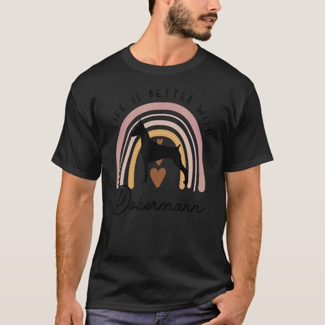 Dobermann Rainbow Hund Mamma T Shirt (Framsida)