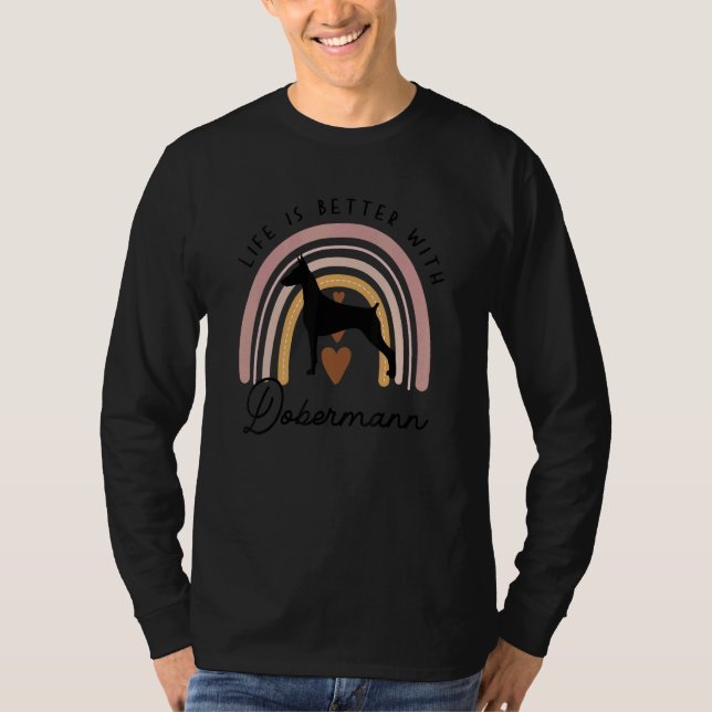 Dobermann Regnbåge Hund Mamma T Shirt (Framsida)