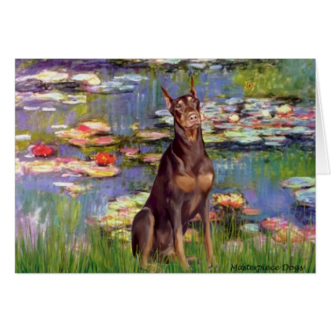 Dobermann (röd) - Liljor 2 Hälsningskort (Framsidan Horizontal)
