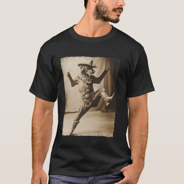 Dobermann Rolig Hund Cowboy T Shirt (Framsida)
