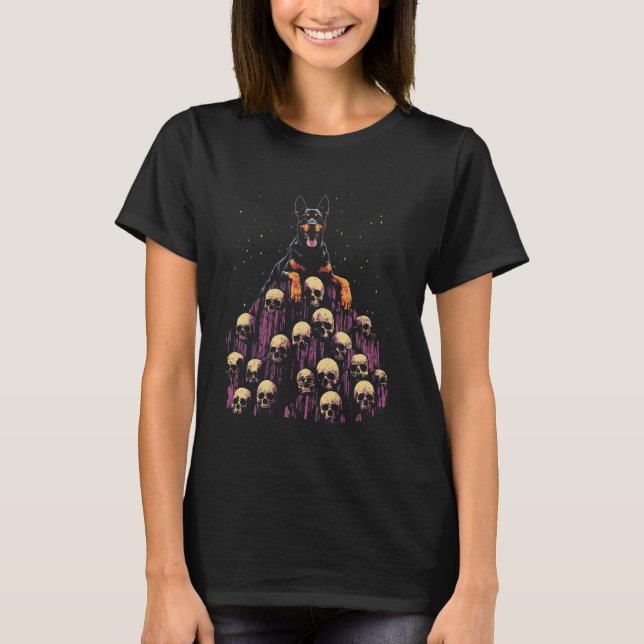 Dobermann Skelett Hund Goth T Shirt (Framsida)