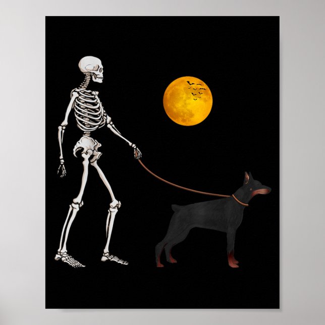 Dobermann Skelett Hund Promenad Halloween Kostym Poster (Framsidan)