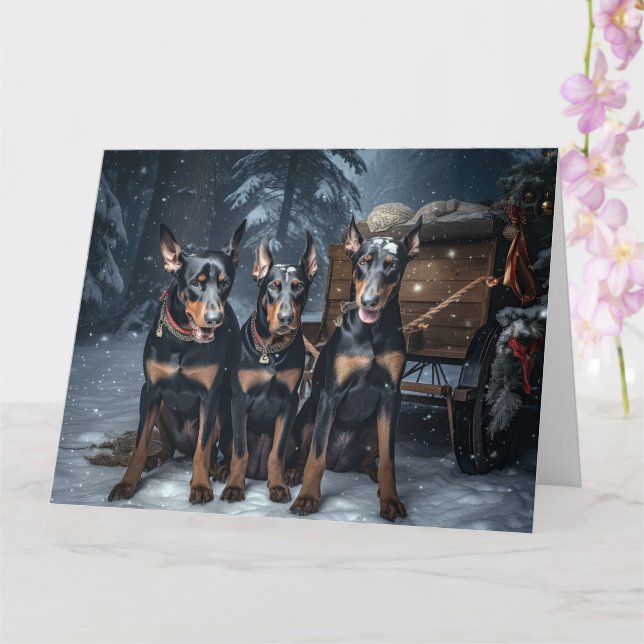 Dobermann Snöig Släd Jul Dekoration Kort (Orkide)