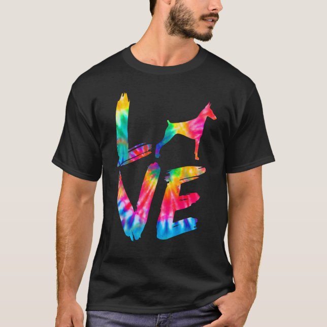 Dobermann Tie Dye Love Dog Mom Dad T Shirt (Framsida)