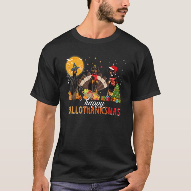 Dobermann Trollhatt Turk Kalkon Julhatt Glad Hallo T Shirt (Framsida)