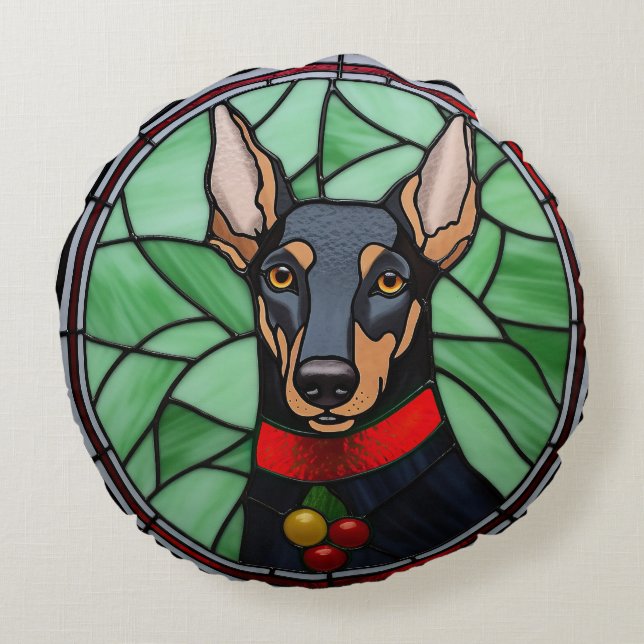 Dobermann Tyskglas Julgran Rund Kudde (Baksidan)
