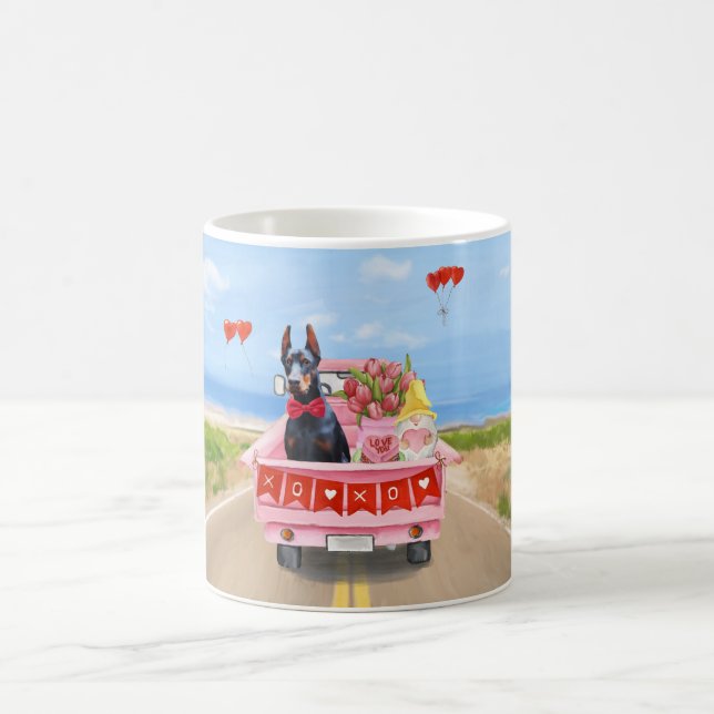 Dobermann Valentine's Day-lastbil Hjärtan Kaffemugg (Center)