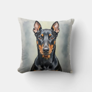 Dobermann Vattenfärg Gradient Fading Konst Kudde