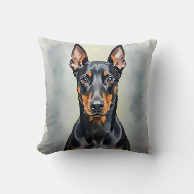 Dobermann Vattenfärg Gradient Fading Konst Kudde (Framsida)