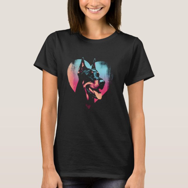 Dobermannhjärta - Vintage Dobermann Pinscher Hund  T Shirt (Framsida)