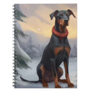 Dobermannhund i snö jul anteckningsbok