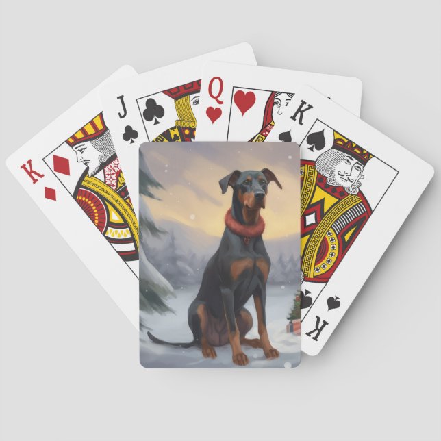 Dobermannhund i snö jul casinokort (Baksidan)