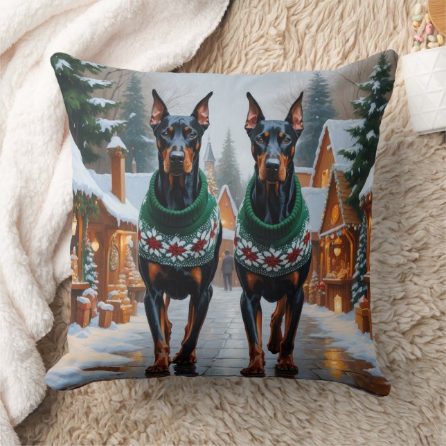 Dobermannhundar jul snö semester  kudde (Filt)