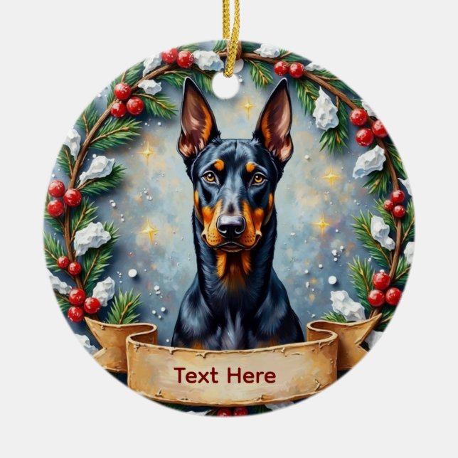 Dobermannjulgransprydnad Julgransprydnad Keramik (Framsidan)
