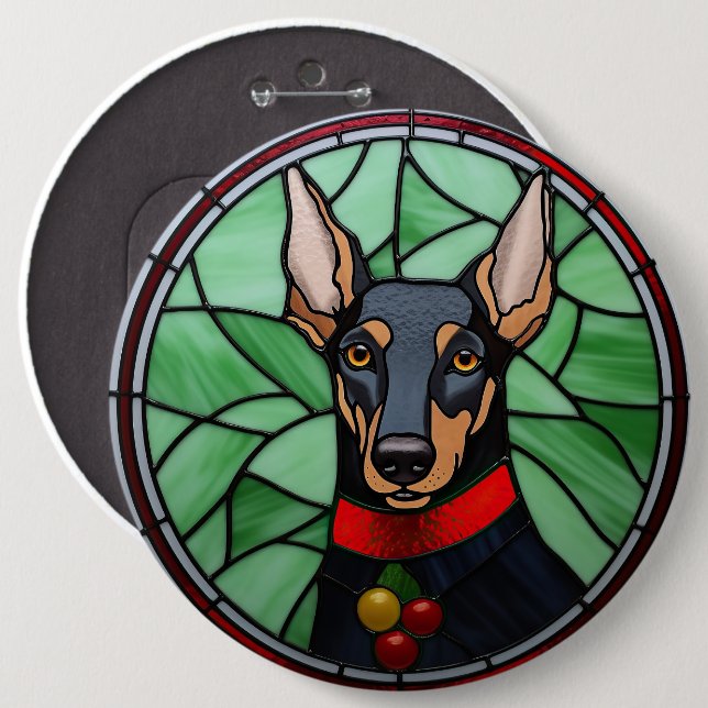 Dobermannpinscher glasmålning jul  knapp (Framsida & baksida)
