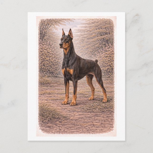 Dobermannpinscher i vintage-stil vykort (Framsida)