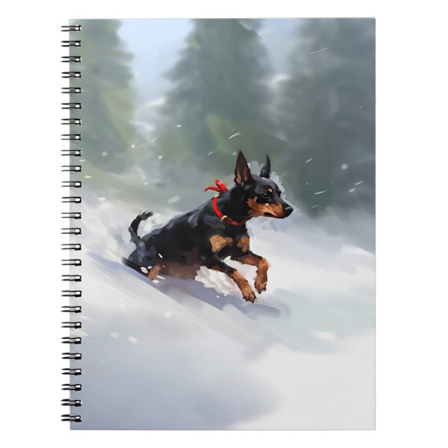 Dobermannpinscher jul snö vinter anteckningsbok (Framsidan)