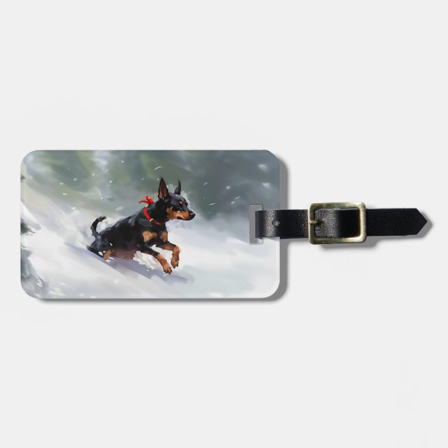 Dobermannpinscher jul snö vinter bagagebricka (Horisontell Framsida)