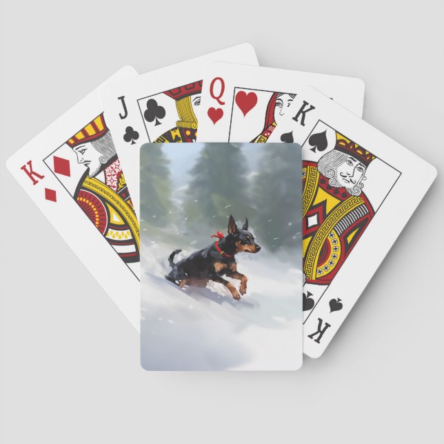 Dobermannpinscher jul snö vinter casinokort (Baksidan)