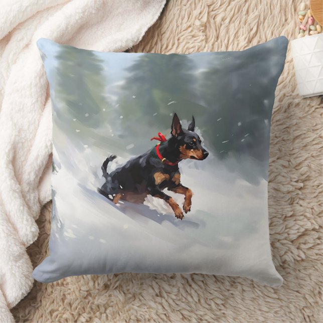 Dobermannpinscher jul snö vinter kudde (Filt)