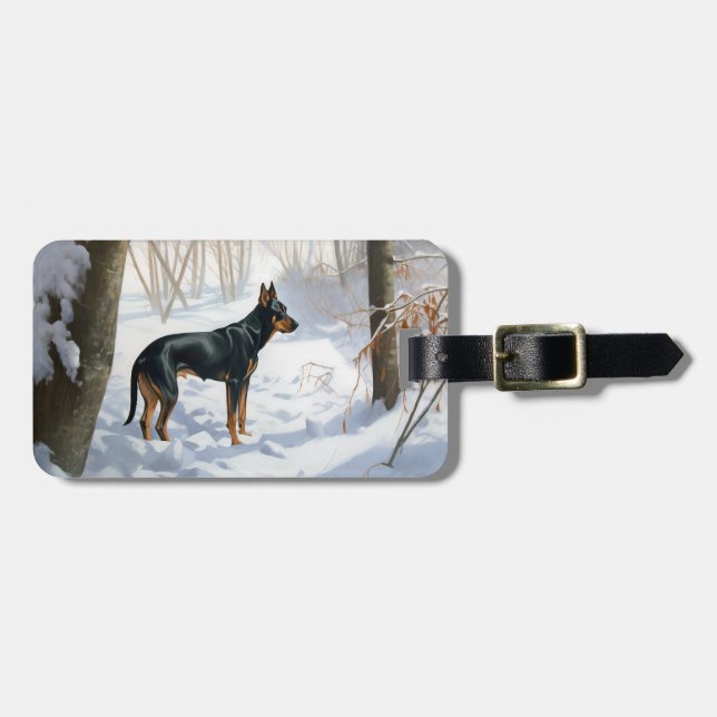 Dobermannpinscher Låt det snöa jul Bagagebricka (Horisontell Framsida)