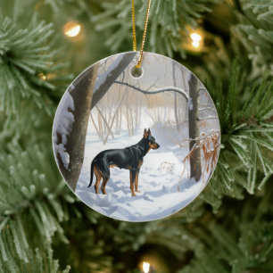 Dobermannpinscher Låt det snöa jul Julgransprydnad Keramik