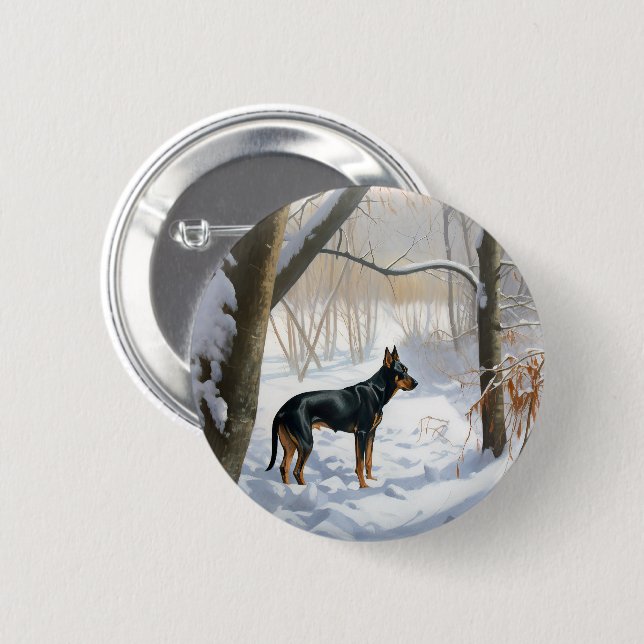 Dobermannpinscher Låt det snöa jul Knapp (Framsida & baksida)