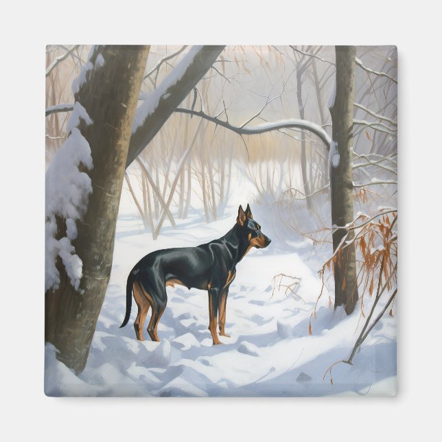 Dobermannpinscher Låt det snöa jul Magnet (Framsidan)