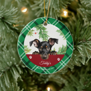 Dobermannpinscher Personlig Första Julen Julgransprydnad Keramik