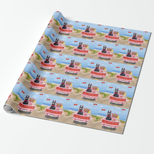 Dobermannvalp Alla hjärtans dag lastbil Hjärtan Presentpapper (Utrullad)