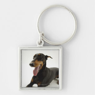 DobermanPinscher 2 Fyrkantig Silverfärgad Nyckelring