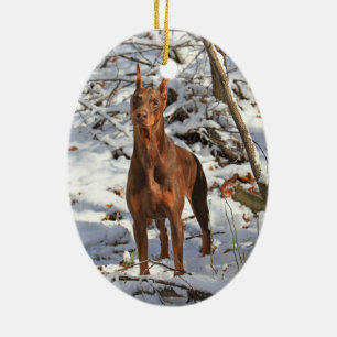 DobermanPinscher i snöprydnad Julgransprydnad Keramik