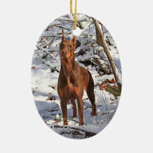 DobermanPinscher i snöprydnad Julgransprydnad Keramik (Baksidan)
