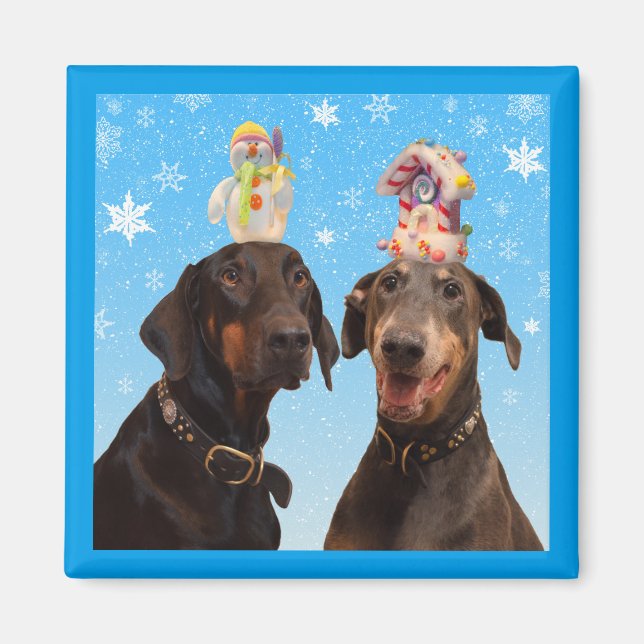 Dobermans vinterjul, konstig magnet (Framsidan)