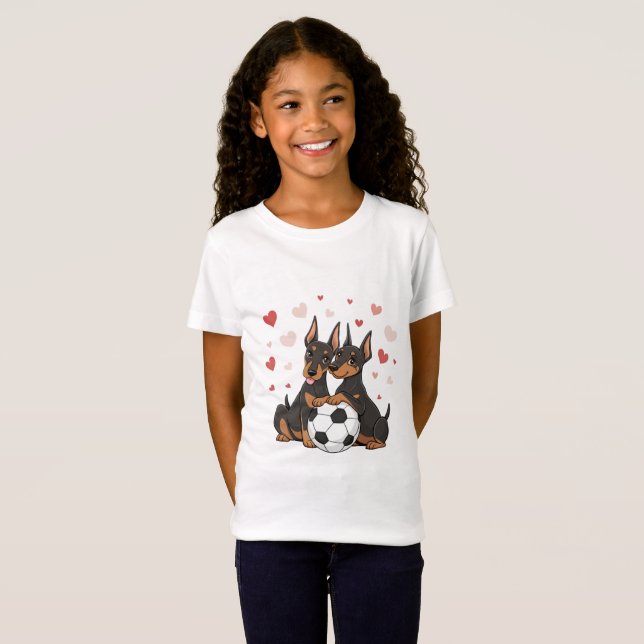Dobermans with soccer ball for Valentine's Day T Shirt (Hel framsida)