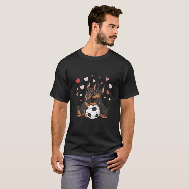 Dobermans with soccer ball for Valentine's Day T Shirt (Hel framsida)