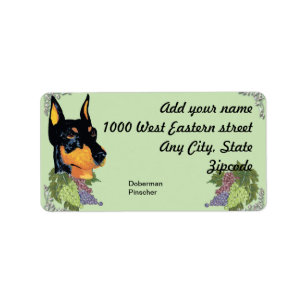 Dobie för svart för DobermanPinscher~ porträtt Adressetikett