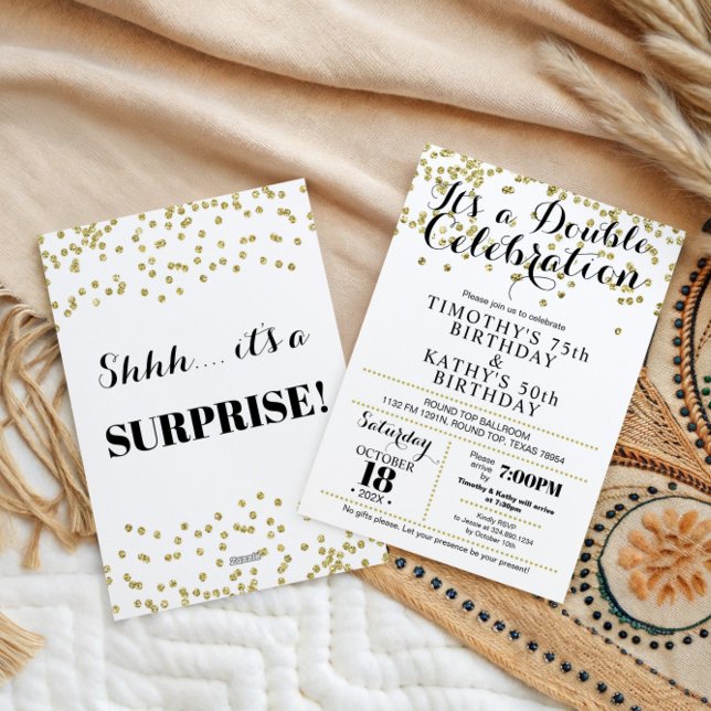 Doble Celebration Confetti Faux Gold Invitation Inbjudningar (Skapare uppladdad)