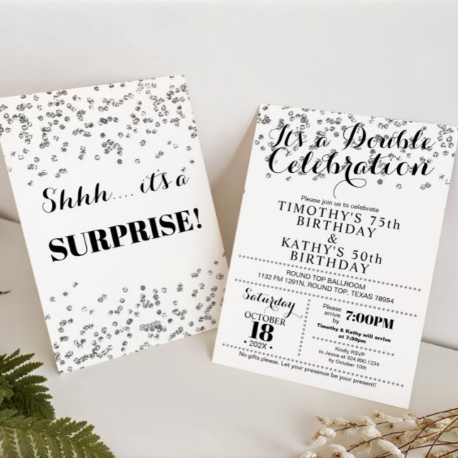 Doble Celebration Confetti Faux Silver Invitation Inbjudningar (Skapare uppladdad)