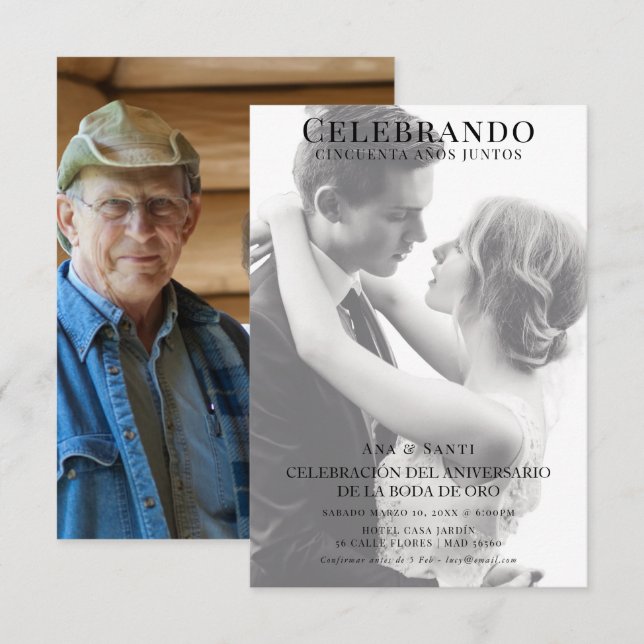 Doble Foto Ung/Gammal 50-årsjubileum Inbjudningar (Fram/baksida)