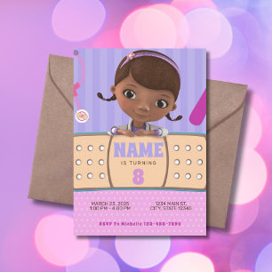 Doc McStuffins Rosa Lila Birthday Inbjudningar