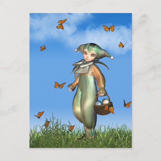 Docka för påskPierrot clown med fjärilar Helg Vykort (Framsida)