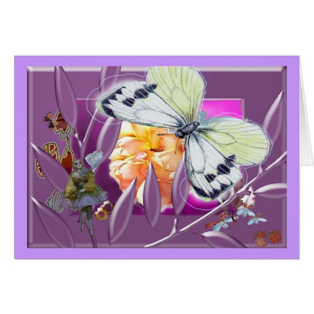 Docka med fjärilen hälsningskort (Framsidan Horizontal)