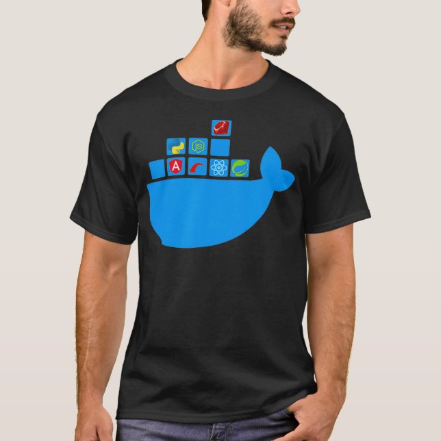 Docker React Node Js Ruby Rail Python Hackathon Te T Shirt (Framsida)