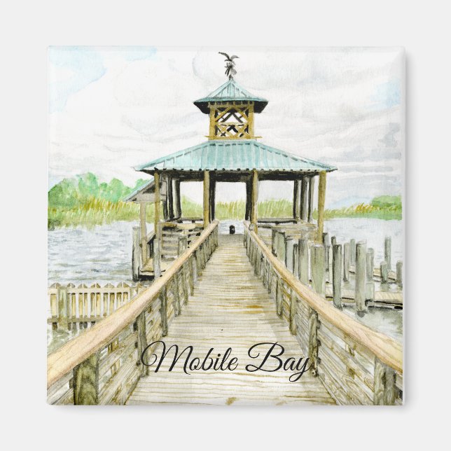 Dockningsvattenfärgsmagnet i Mobile Bay Magnet (Framsidan)