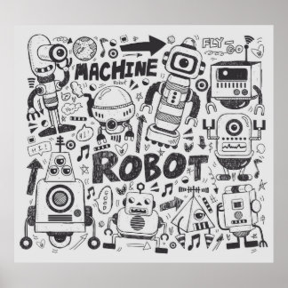 dockrobot inslag, illustratorstreck verktyg-ritnin poster