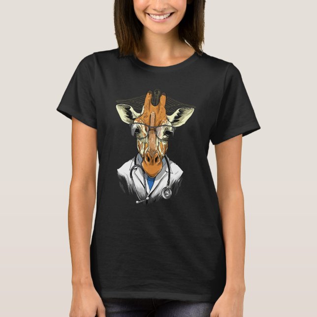 Doctor Giraffe Surgeon Physician Dr MD Wild Africa T Shirt (Framsida)