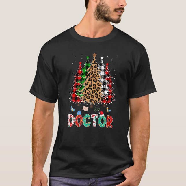 Doctor Leopard Red White Green Plaid Christmas Tre T Shirt (Framsida)